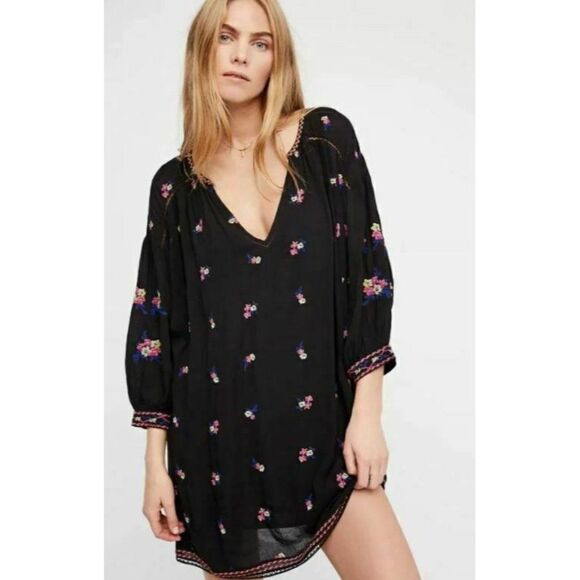 Free People Womens Flowy Babydoll Dress XS Black - Picture 1 of 7